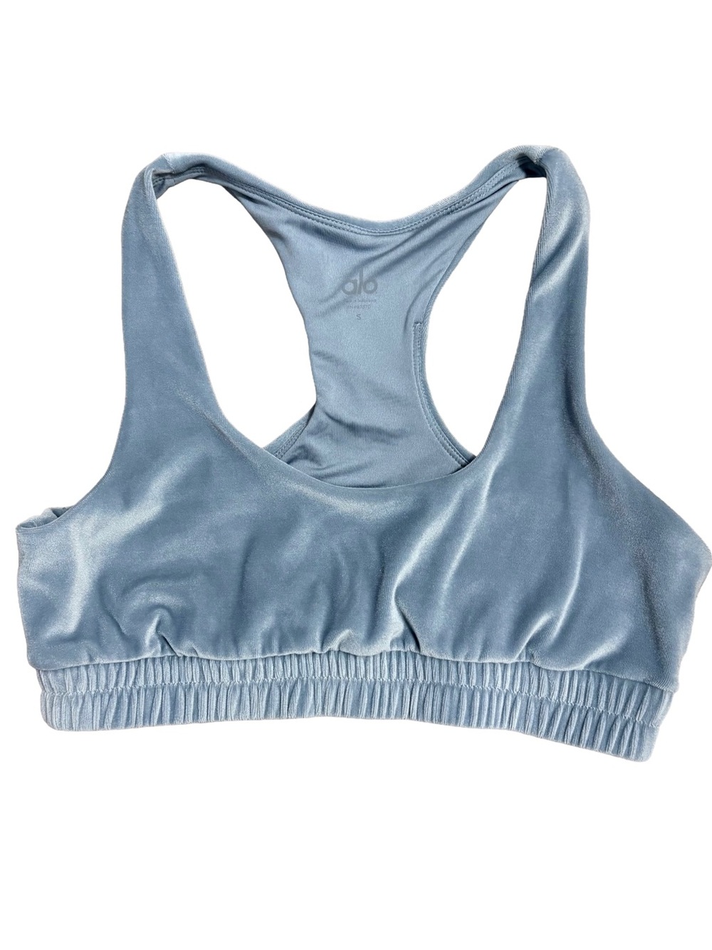 ALO Yoga Steel Blue Velvet Racerback Sports Bra - Small